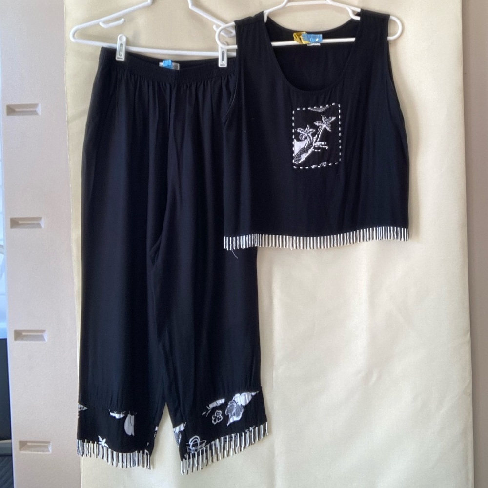 Cute black tank and Capri set. Paradiso brand. Newly dry-cleaned.